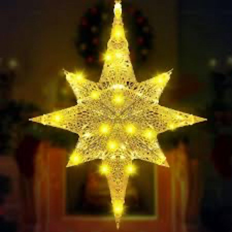 Retisee Golden Hanging Outdoor Christmas Star Light, 20 Inches LED Lights for Christmas Decorative W