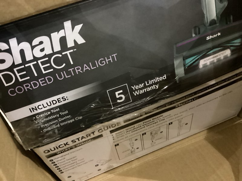 Condition photo showing As Is for Shark Detect Ultralight Corded Stick Vacuum with Direction Detect and Self-Cleaning Brushroll, Powerful Hair Pickup, Ultra-Lightweight, Crevice & Upholstery Tool Included, Evergreen, HZ752
