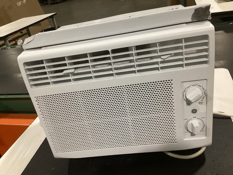 Condition photo showing As Is for (similar) ge window air conditioner unit, 5,000 btu for small rooms up to 250 sq ft. with adjustable fan and cooling settings, perfect for small bedroom or living room, easy install kit included, white new 6,000 btu electronic controls white