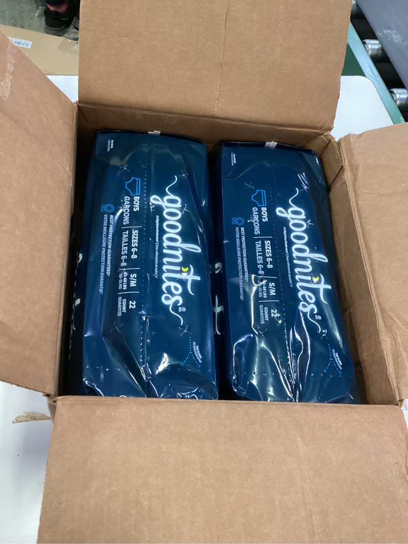 Condition photo showing New/Like New for Goodnites Boys' Nighttime Bedwetting Underwear, Size S/M (43-68 lbs), 44 Ct (2 Packs of 22), Packaging May Vary Small/Medium 44