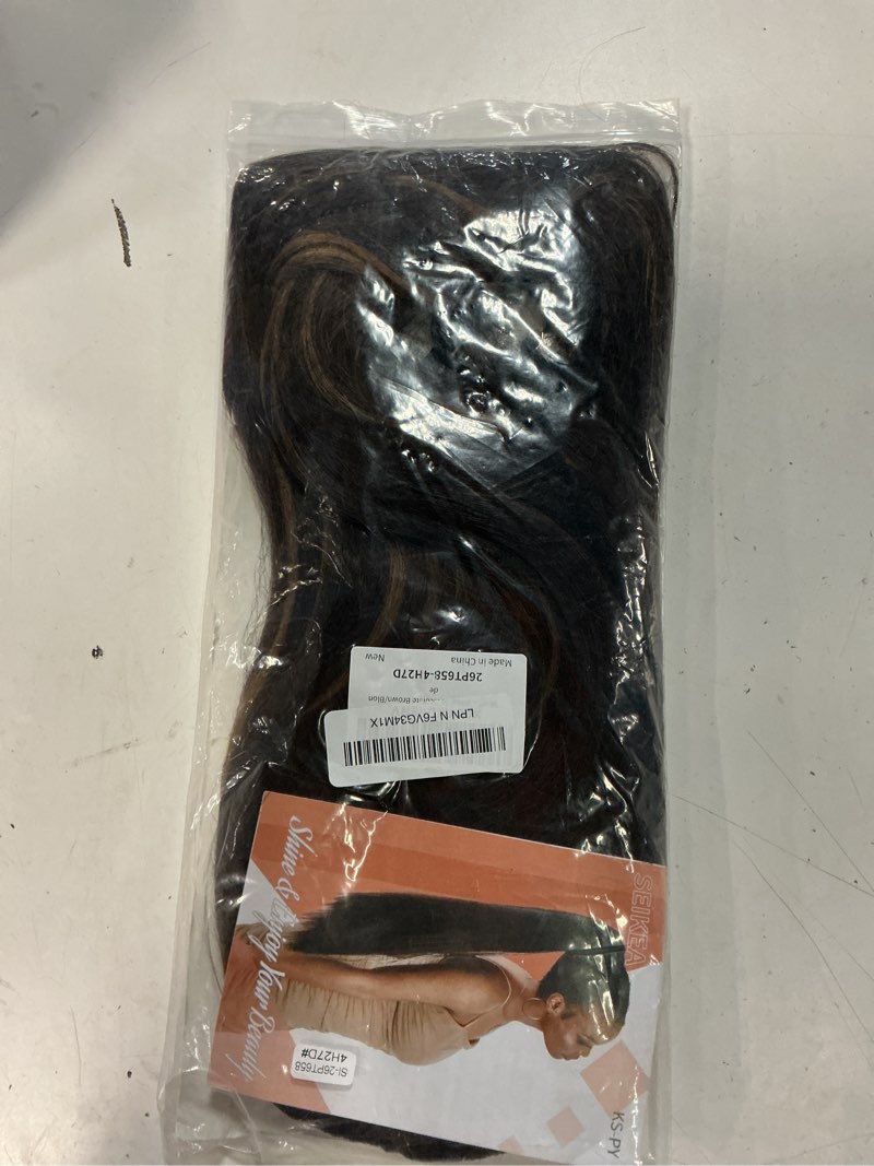 Condition photo showing New/Like New for seikea versatile drawstring ponytail extension, 26" long wavy multi layered clip in ponytail hair extensions stand up high fake pony tail soft natural synthetic hairpiece chocolate brown/blonde 26 inch(pack of 1) chocolate brown/blonde