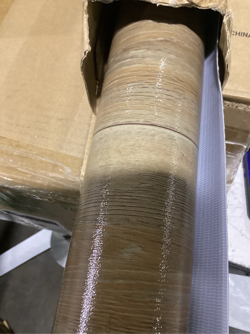 Condition photo showing As Is for vinyl flooring roll 32 sq.ft | 3'4"w x 9'10"l, pvc leather-like linoleum floor covering, waterproof durable heavy vinyl, easy to install with tape, removable- no adhesive backing, tan brown tan brown 3'4"w x 9'10"l (32 sq.ft)