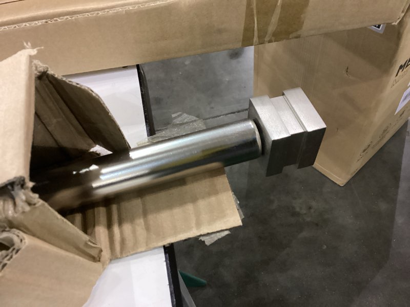 Condition photo showing As Is for Brushed Nickel Curtain Rods - Single, Telescoping 36-72" Decorative Rods with Square Finial, Heavy Duty 1" Diameter Brushed Nickel 36-72"