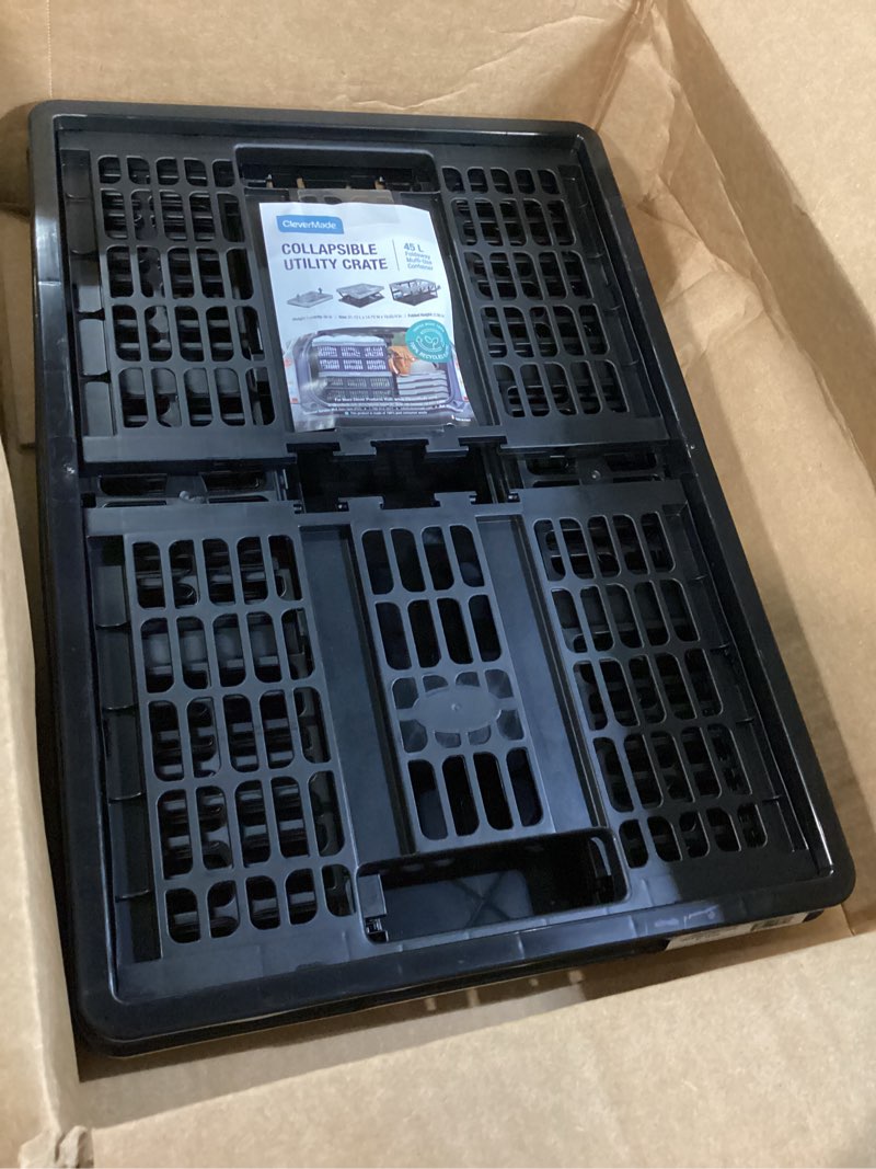 Condition photo showing Good Condition for clevermade collapsible utility crates, obsidian, 1 pack, 45l/11 gal, 66 lbs capacity, stackable containers, heavy duty, space-saving baskets,polypropylene