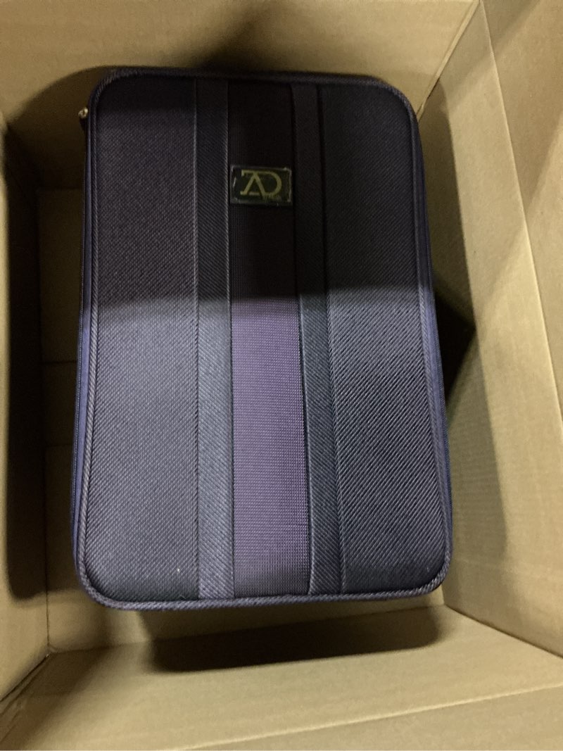 Condition photo showing As Is for Large Wig Travel Box with Top Handle, Shoulder Strap & Double Zipper, Carrying Case with Removable Head-Holding Base -Black & Purple