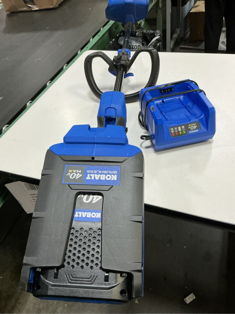Condition photo showing As Is for kobalt gen4 40-volt 15-in straight shaft battery string trimmer 4.0 ah (battery included) (charger included
