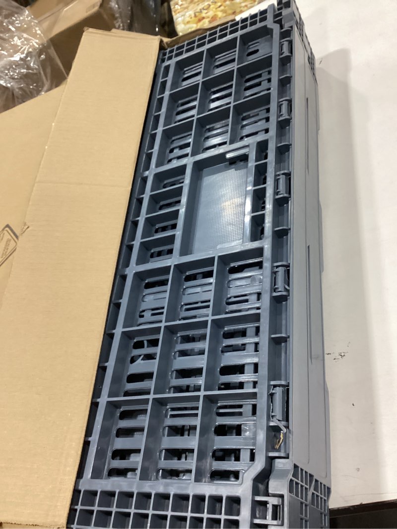 Condition photo showing New/Like New for collapsible storage bin/containe? transfer box,crate transit storage of various items (gray 23.6" l x 15.7" w x 8.6" h-two)