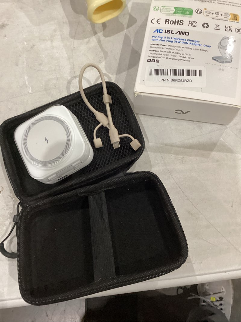 Condition photo showing Good Condition for 5-in-1 wireless charger for magsafe, ac island portable travel charging station, 35w max fast foldable magnetic stand, evolved for iphone 17-12 & air series, apple watch, airpods (with 35w adapter) ice white