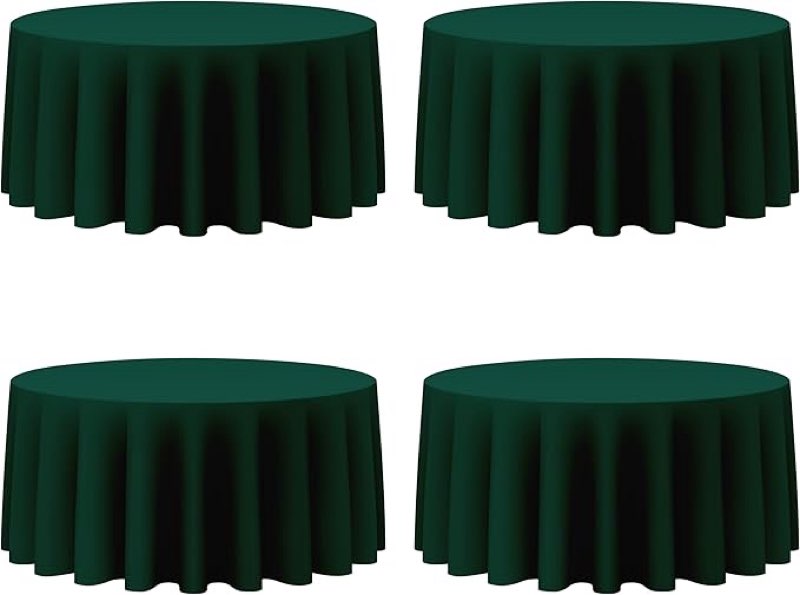 (( Missing One Table cloth)) BRILLMAX 4 Pack Hunter Green Round Tablecloths 132 Inch - Circle Bulk Linen Polyester Fabric Washable Table Cloth Cover for Wedding Reception Banquet Birthday Party Buffet Restaurant