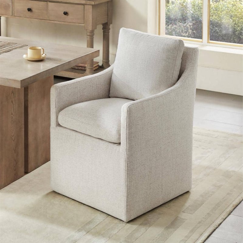 halcyra wheat fabric upholstered dining chair w/ casters