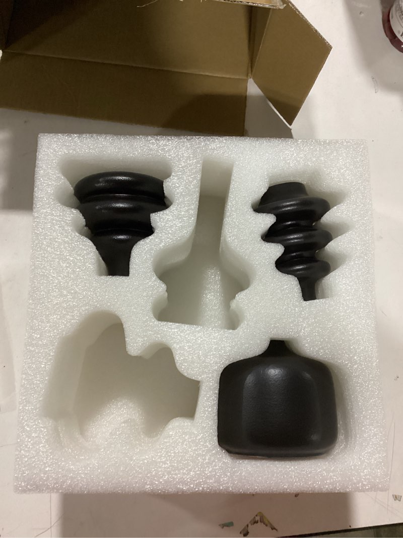 Condition photo showing As Is for Black Ceramic Bud Vase, Small Vase Set of 5, Mini Vases in Bulk for Flower, Decorative Vase for Home Decor, Boho Vases for Wedding Decorations Living Room Dining Table Shelves Decor B-black Ceramic Vases