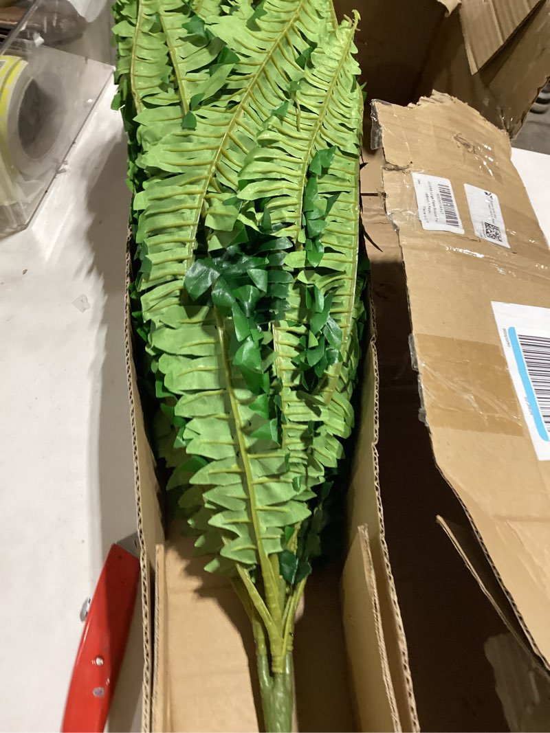 Condition photo showing Good Condition for gyerb 48" large artificial boston fern plants for outdoor indoor, fake ferns for front porch hanging, faux greenery bushes for home garden office decor, silk fern with realistic fronds, 88 branches 47“-88 leaves