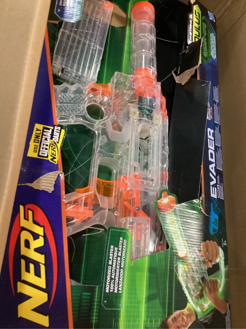 Condition photo showing As Is for Nerf Modulus Ghost Ops Evader Motorized Blaster - Light-Up See-Through Blaster and Barrel Extension, Includes 12 Official Elite Darts (Amazon Exclusive) Standard Packaging