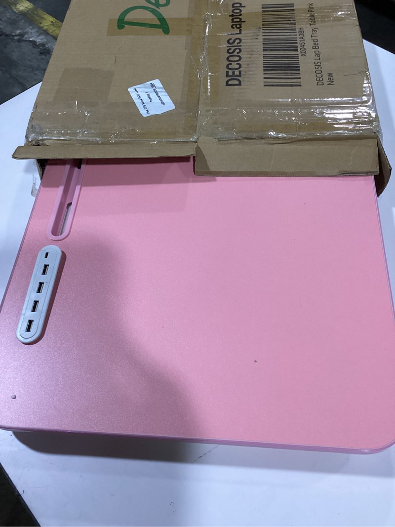 Condition photo showing As Is for (PINK)Laptop Desk for Bed Height Adjustable, Lap Bed Table with USB/Storage Drawer/Cup Holder/Tablet Stand/Book Shelf, Foldable Breakfast Tray Portable for Reading Writing, Sofa & Floor, Black