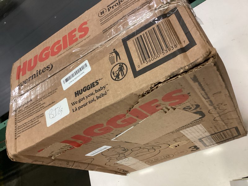 Condition photo showing New/Like New for Huggies Size 3 Overnites Baby Diapers: Overnight Diapers, Size 3 (16-28 lbs), 132 Ct (2 Packs of 66), Packaging May Vary Size 3 132