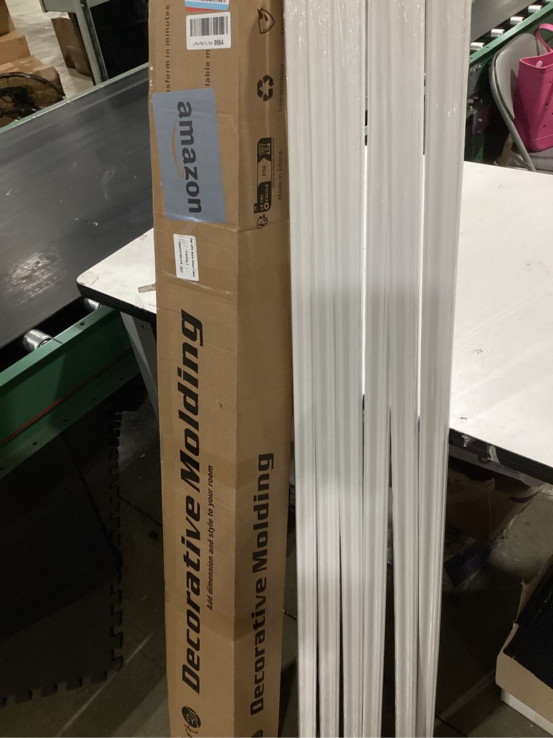 Condition photo showing Good Condition for art3d pre-cut wall molding set of 6 pcs, ready-to-assemble wainscoting panels for interior wall décor living room bedroom accent wall - installed with glue, 3 top 3 bottom white: style 2