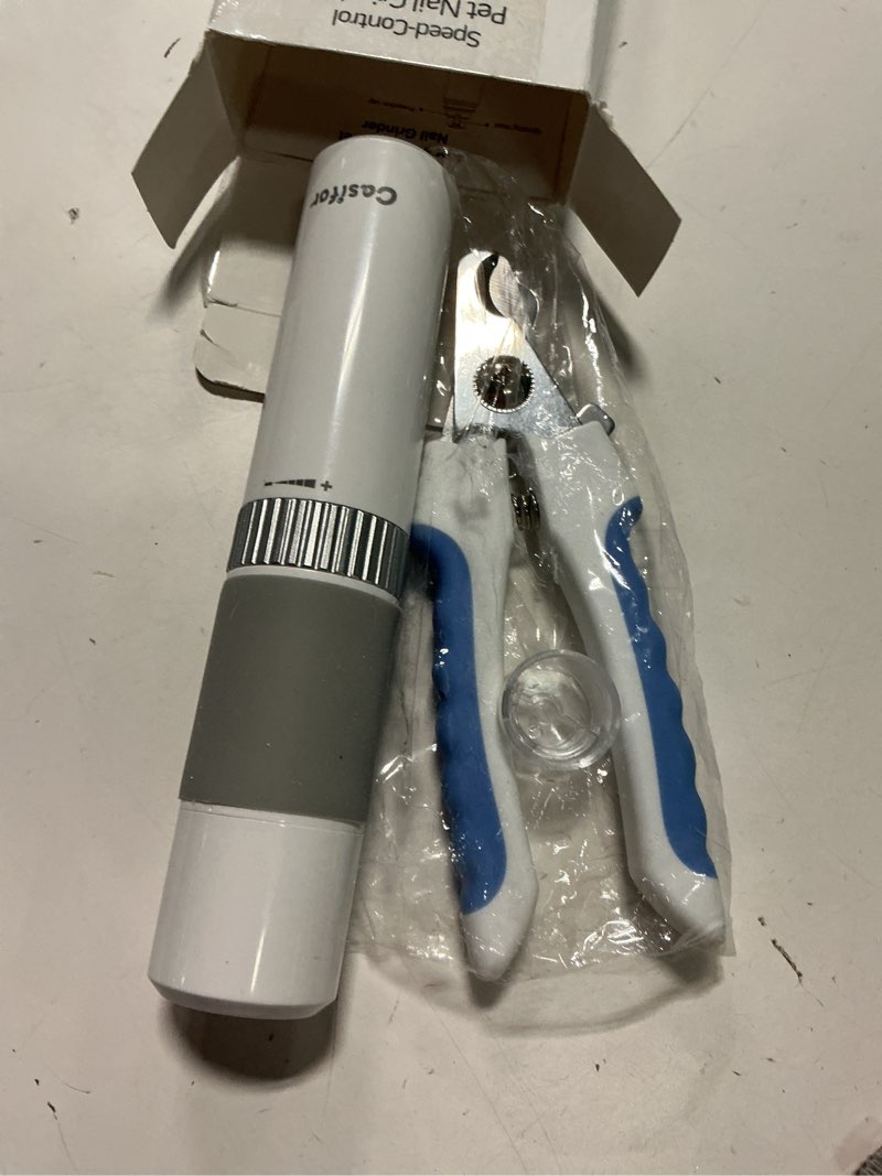 Condition photo showing Good Condition for Dog Nail Grinder and Clippers Quiet with 10h Working Time Professional Pet Nail Trimmer Stepless Speed Regulation Pet Nail Grinder Electric Nail File for Large Medium Small Dogs and Cats… White