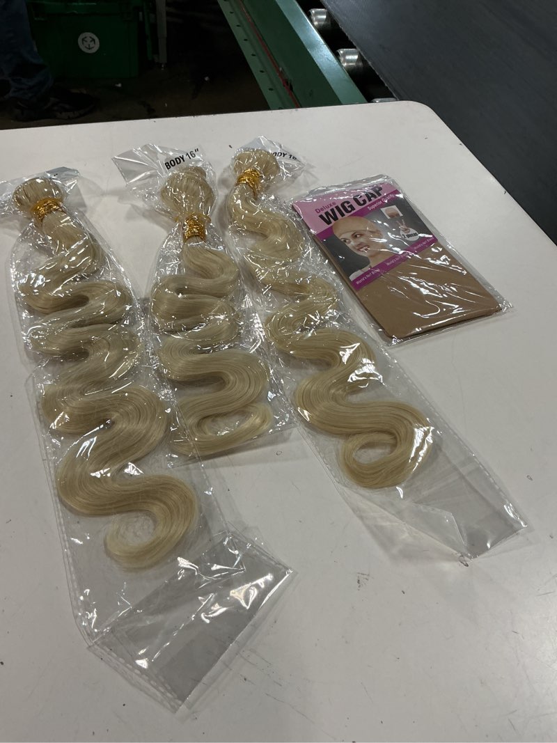 Condition photo showing New/Like New for #613 bundles blonde body wave bundles human hair 16 18 20 inch double weft blonde body wave human hair extensions for women 50g/bundle total 150g 16 18 20 inch #613 bleach blonde bb