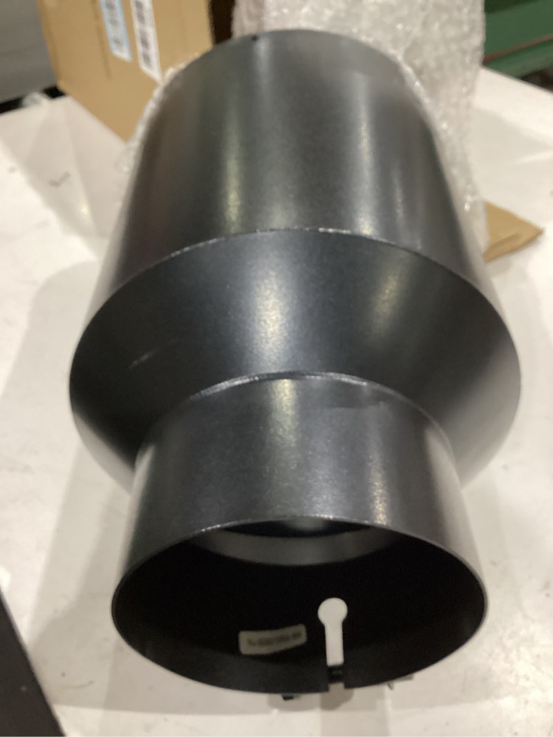 Condition photo showing Good Condition for 5 inch inlet exhaust tip, 8" outlet 15" overall length stainless steel exhaust tail pipe, bolt-on, rolled edge, slant sleek angle cut, polished tailpipe, black