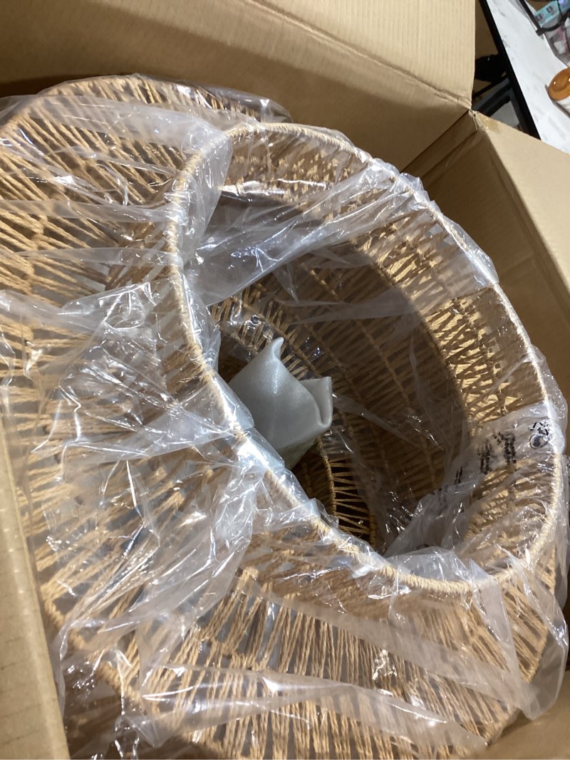 Condition photo showing Good Condition for 24" large rattan chandelier, 6-light boho dining room light fixture over table, natural handwoven wicker pendant lamp for living room, coastal farmhouse hanging ceiling light beige-w60cm