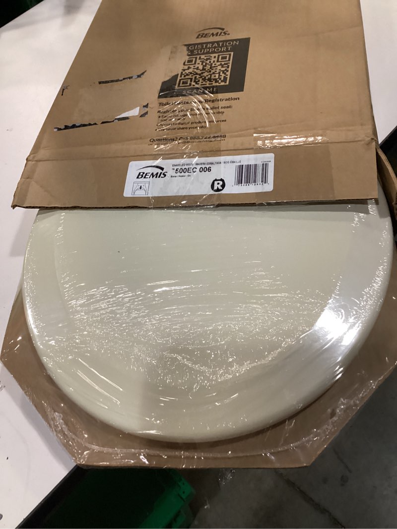 Condition photo showing New/Like New for bemis 500ec durable wood toilet seat with easy clean hinges, made in usa, round, bone bone round