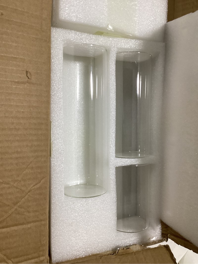 Condition photo showing Good Condition for Glass Cylinder Vases Set of 24, Hewory Tall Clear Vase for Centerpieces, Glass Hurricane Candle Holders for Pillar Floating Candles, Round Vases for Wedding Events Table Decor, 2.6” in Diameter 24 D2.6"x H3.9" + D2.6"x H5.9" + D2.6"x H7.9"