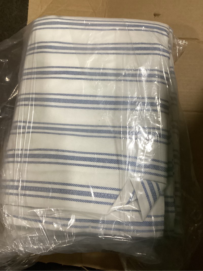 Condition photo showing Good Condition for ZJDECOR Blue Striped Blackout Curtains 84 Inches Length,Ticking Stripe on White Cotton Blended Light Filtering Fabric with White Liner,Modern Bedroom Window Treatment,Back Tab Rod Pocket,55" Wx84 Lx2 55"W x 84"L (Pack of 2) Blue/White