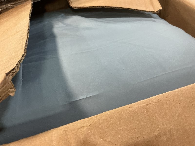 Condition photo showing As Is for cozylux grayish blue king size comforter set, 3 pieces dusty blue solid breathable quilted bedding sets, luxury soft bed set with down alternative comforter all season (1 comforter & 2 pillowcases)