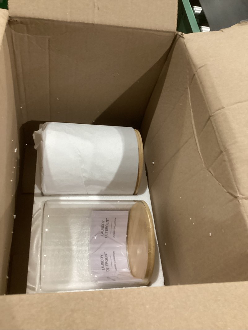 Condition photo showing New/Like New for Glass Jars for Laundry Room Organization, Laundry Pods Container with 27 Labels, Detergent Holder with Bamboo Lid, Cute Storage Jars (Set of 2) TIPGO-FJ-64oz-2Pcs