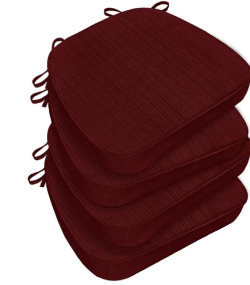 Chair Cushions for Dining Chairs, Indoor Chair Cushions with Ties?Waterproof Chair Pads Set of 4, Burgundy, 17x16x2.5 Inch