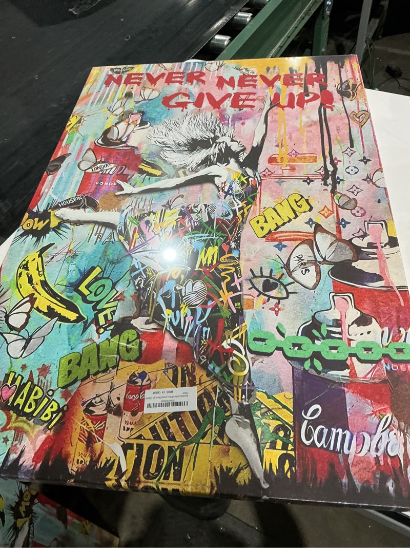 Condition photo showing Good Condition for novatique banksy canvas wall art street graffiti wall art abstract painting pop art wall decor graffiti artwork street picture print for bedroom living room, 24 x 36inch wall art-08 36"l x 24"w