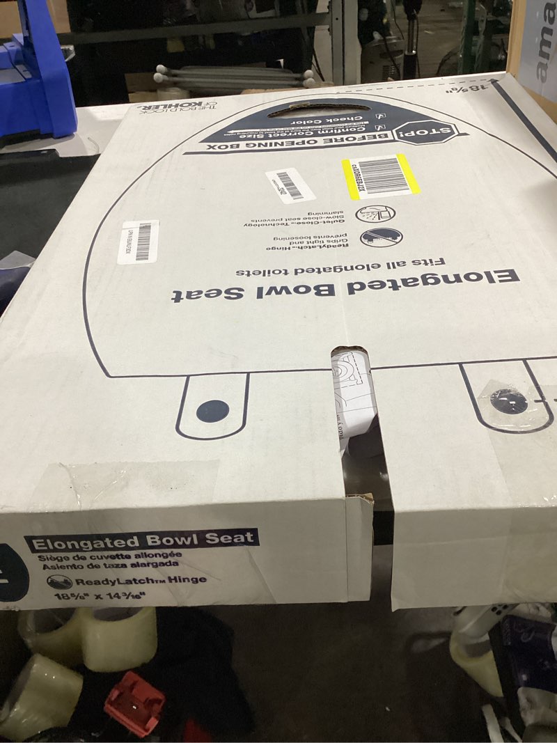 Condition photo showing Good Condition for kohler k-26801-0 impro readylatch quiet close elongated toilet seat, white toilet seat, grip-tight bumpers, new home essentials, slam prevention white elongated