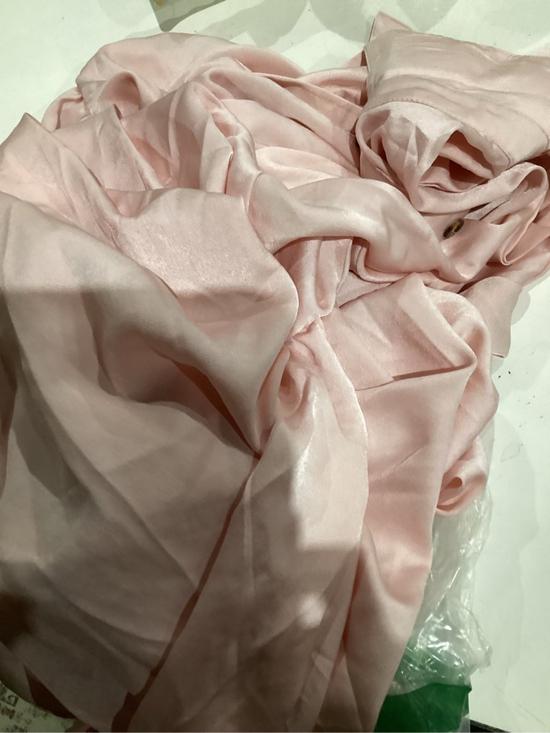 Condition photo showing Good Condition for women elegant satin button down short sleeve maxi shirt dress with belt large 01-pink