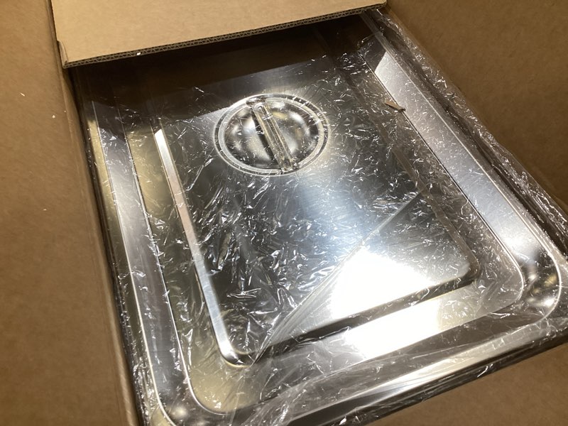 Condition photo showing As Is for 4 pack hotel pans with lids, 1/1 full size 4" deep steam table pan, 19 gauge thickened stainless steel anti jam steam pan, commercial food storage containers 1/1 size 4" deep 4 pack?thickened?