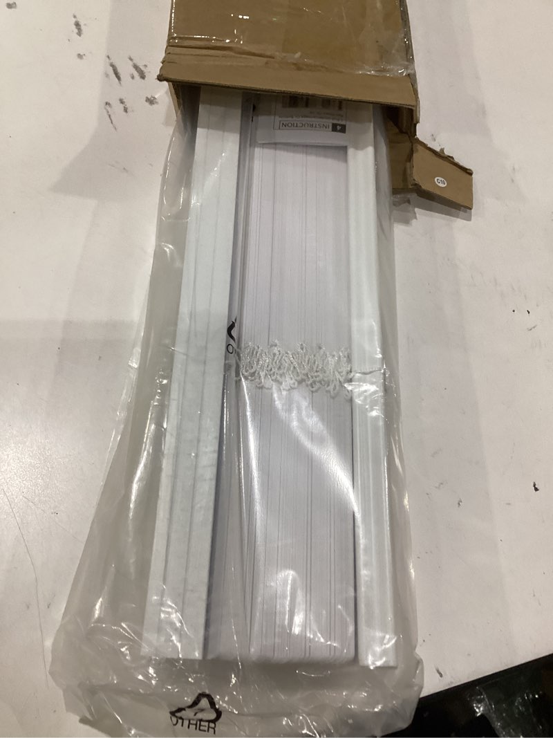 Condition photo showing Good Condition for cordless vinyl mini l blinds 44" w x 64" h, 1" slat white horizontal windows l blind for door, shades, camper, light filtering, interiors, arrive 1/2 inch narrower indoor 44"w x 64"h