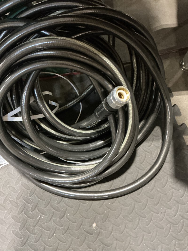 Condition photo showing As Is for garden hose 5/8" x 50ft - brass rubber heavy duty water hose 600 psi burst pressure, durable flexible hose for yard, car wash, pets black 50ft black