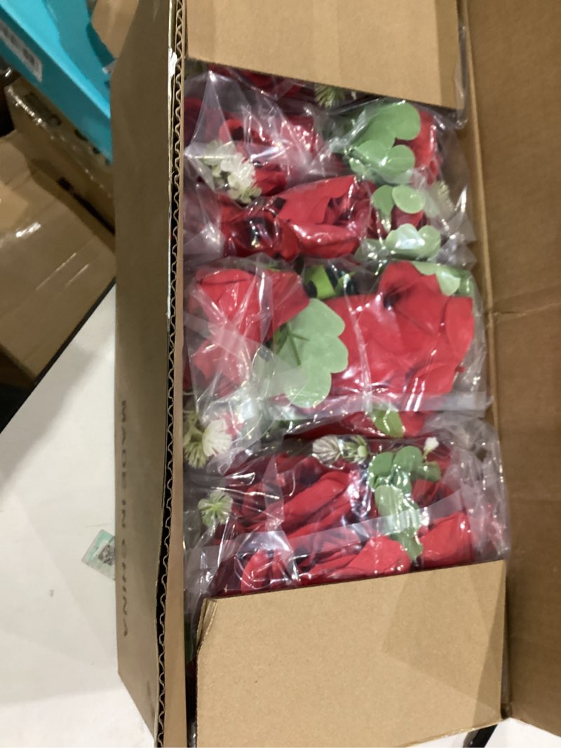 Condition photo showing Good Condition for Artificial Flower Wedding Centerpieces - 10.6inch Red Rose Silk Floral Half Ball 6Pack - Faux Flower Balls Plastic Base for Event Table Arrangement Party Home Room Décor Red- 6pack 6