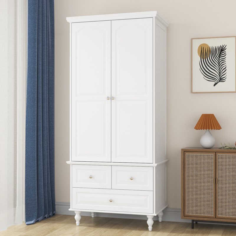 talisha freestanding wooden wardrobe armoire with 3 drawers