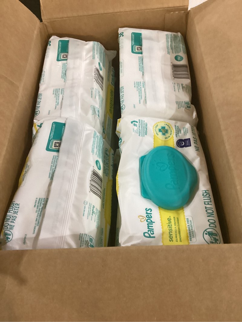 Condition photo showing New/Like New for pampers sensitive baby wipes, clinically proven, fragrance free, unscented, water based, hypoallergenic, multi-use, hand wipes 1344 wipes total (24x flip-top packs) [packaging may vary] 84 count (pack of 16)