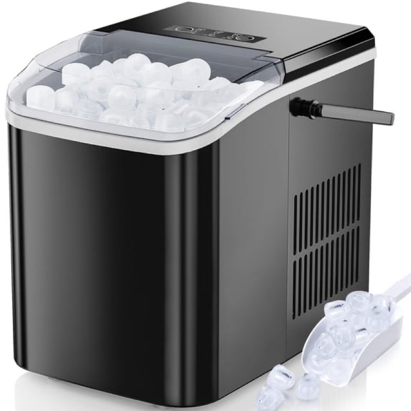 edx countertop ice maker, self-cleaning portable ice maker machine with handle and ice scoop 9pcs/6min 26.5lbs/24h black