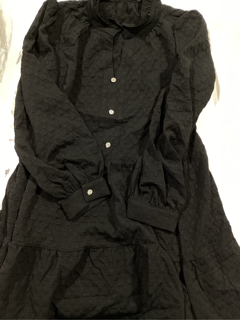 Condition photo showing Good Condition for lazysmile dresses for women long sleeve v neck button down ruffled flowy fall casual babydoll tunic dress large black