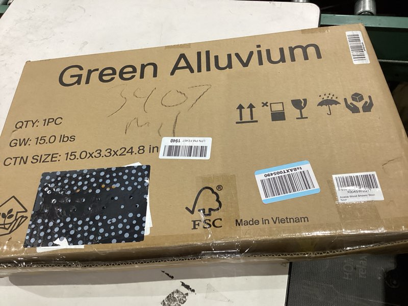 Condition photo showing New/Like New for 24 inch Acacia Wood Shower Bench with Storage Shelf - Waterproof Sturdy Shower Stool - Shower Seats for Adults and Elderly - Bathroom Bench 350 lb Capacity