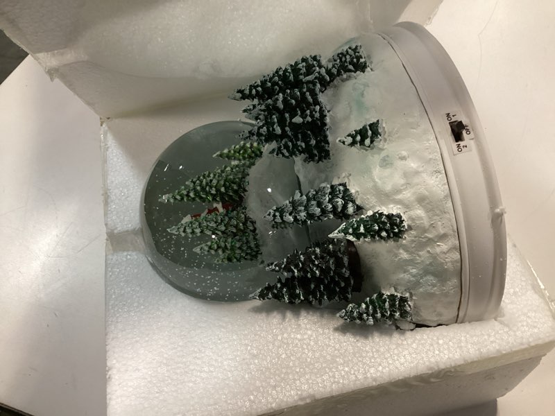 Condition photo showing Good Condition for Christmas Snow Globes Moving Train in Village Houses Snowman Christmas Snow Globe with 8 Songs Color Changing Battery Operated Musical Box for Christmas Home Party Décor Village&train
