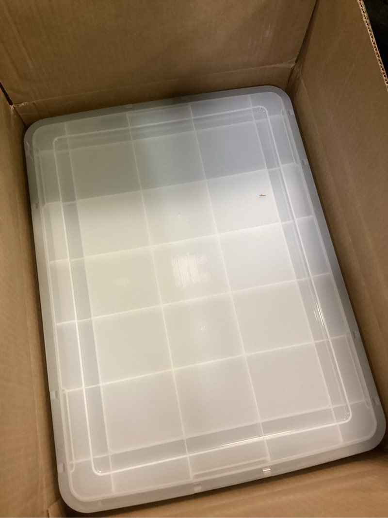 Condition photo showing Good Condition for iris usa weatherpro 41 qt storage bins with lids, 4 pack, bpa-free plastic gasket box with tight latch and seal, stackable nestable tote tub - clear/black 41 qt. - 4 pack