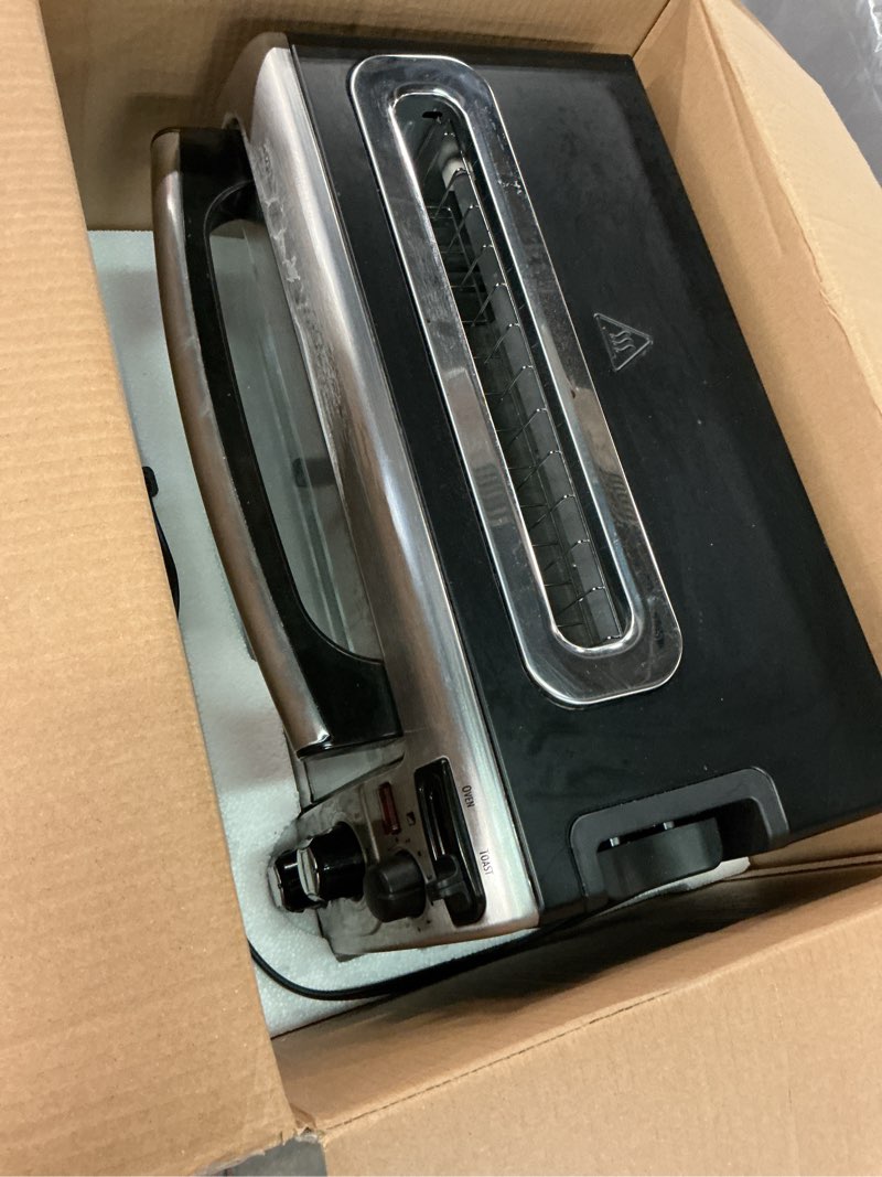 Condition photo showing As Is for Hamilton Beach 2-in-1 Countertop Toaster Oven and Long Slot 2 Slice Toaster, 60 Minute Timer and Automatic Shut Off, Shade Selector, Stainless Steel (31156)