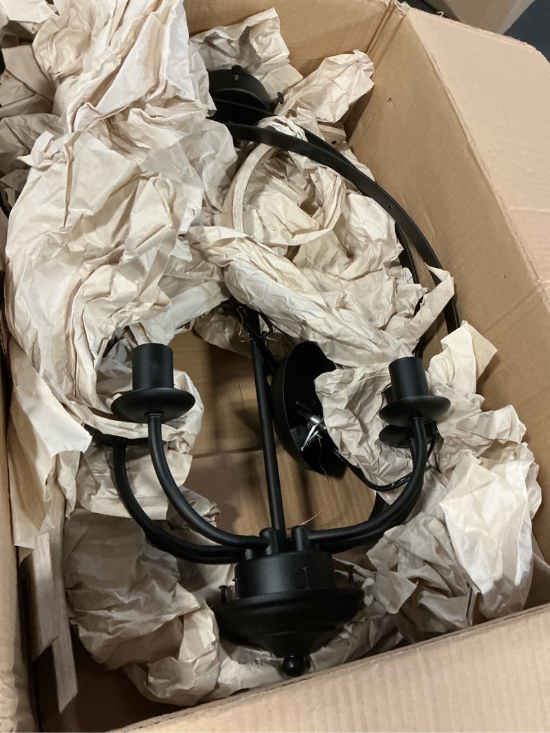 Condition photo showing As Is for Farmhouse 6-Lights White Birch+Black Antique Metal Chandeliers Pendant Light Fixtures for Hallway Foyer Living Room Dining Room Kitchen UL Listed W19.7”