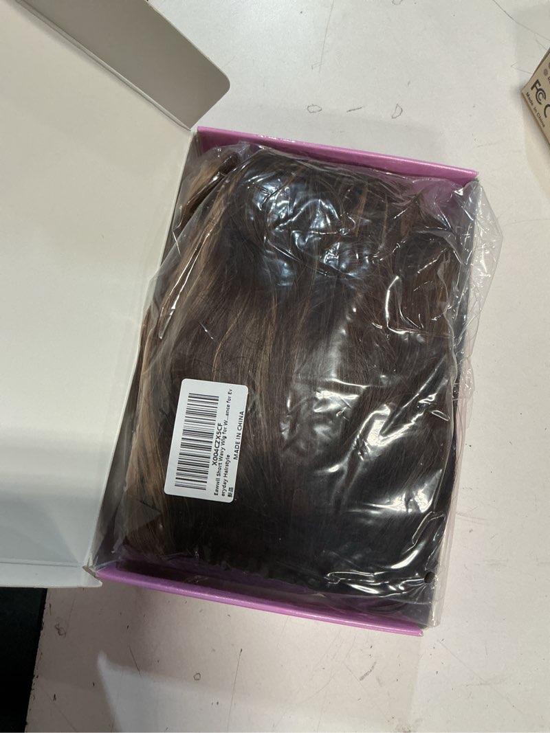 Condition photo showing New/Like New for Brown Highlight Short Wavy Wig for Women Lace Hairline Bob Style Synthetic Heat Resistant - Natural Appearance for Everyday Hairstyle 14 Inch 14 Inch Brown Highlight