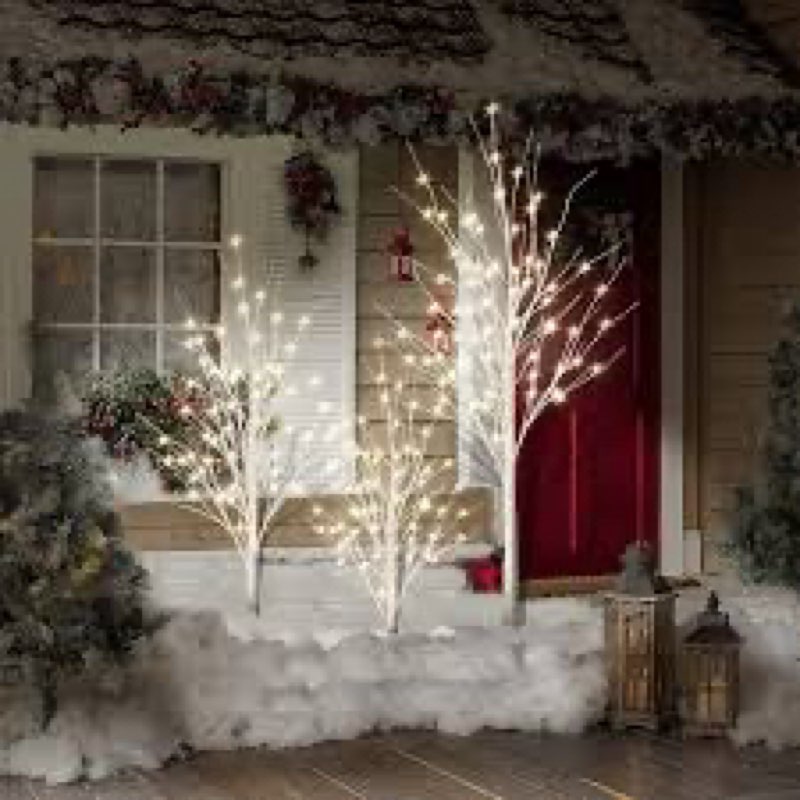 COCLUB 3-Pieces White Birch Tree Set, 4FT 5FT 6FT Led Lighted Twig Christmas Tree Decorations, Light