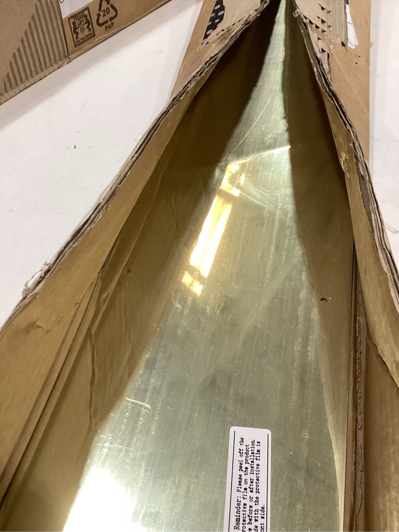 Condition photo showing As Is for door kick plate, metal kickplate for bottom of door,6x28 inch aluminum metal plate rounded corners for 30" interior exterior doors (gold mirror) 6 x 28 inch