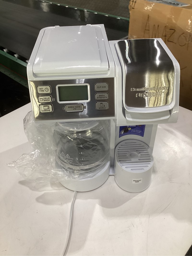 Condition photo showing Good Condition for (not tested, incomplete parts)hamilton beach flexbrew trio 2-way coffee maker, compatible with k-cup pods or grounds, combo, single serve & full 12 cup coffee pot, white, fast brewing, removeable reservoir white, fast brewing, removable reservoir